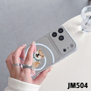 Kawaii Cổ Chó Mèo Cửa Sổ Lớn Gương Dành Cho iPhone 17 Air 16E 16 15 14 Plus 13 12 11 Pro Max XR XS Max X 8 7 Plus Động Vật Sang Trọng Chấm Bi Đơn Giản Vỏ Cặp Đôi Mềm