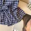 Mùa hè Hot Girl Slim-fit Cổ Chữ V Nơ Áo Sơ Mi Kẻ Sọc Xanh Áo Vest Nữ
