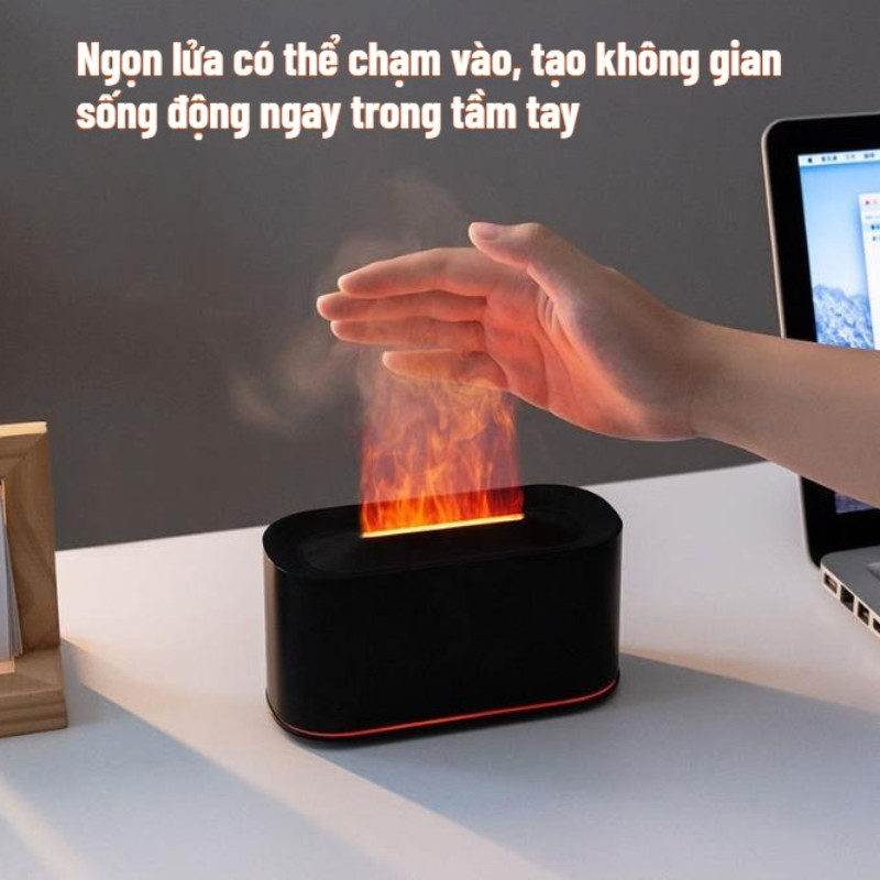 Máy khuếch tán tinh dầu Flame kết hợp chức năng tạo ẩm, giảm căng thẳng, phun sương siêu mịn và đèn chiếu sáng bảy màu.