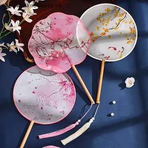 MỚI Vintage Tròn In Hình Quạt Trung Quốc Khiêu Vũ Mùa Hè Cổ Điển Sườn Xám Trang Phục Tòa Hanfu Nữ sel Tay Quạt SKY