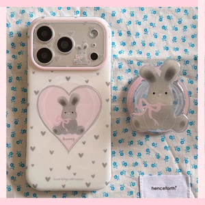 Dành Cho iPhone 17 Pro Max 16 15P Ốp Điện Thoại Có Thỏ Xám Đáng Yêu Từ Đứng Trái Tim Tình Yêu Thỏ Họa Tiết TPU Chống Sốc Vỏ Bảo Vệ Chống Trầy Xước Vỏ Chống Bụi Bẩn