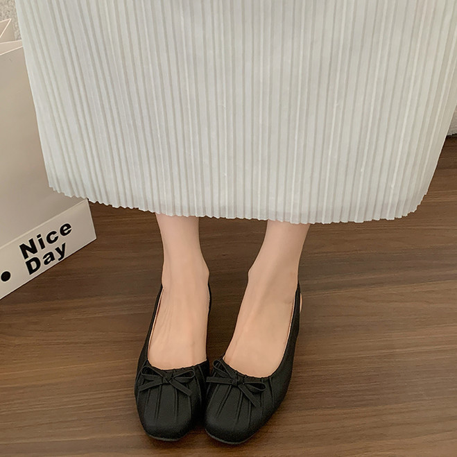 Phong Cách Hàn Quốc Mũi Tròn Dép Thường Ngày PU Nữ Cổ Tích Phong Cách Với Váy Sang Trọng Chống Trơn Trượt Giày Thường F