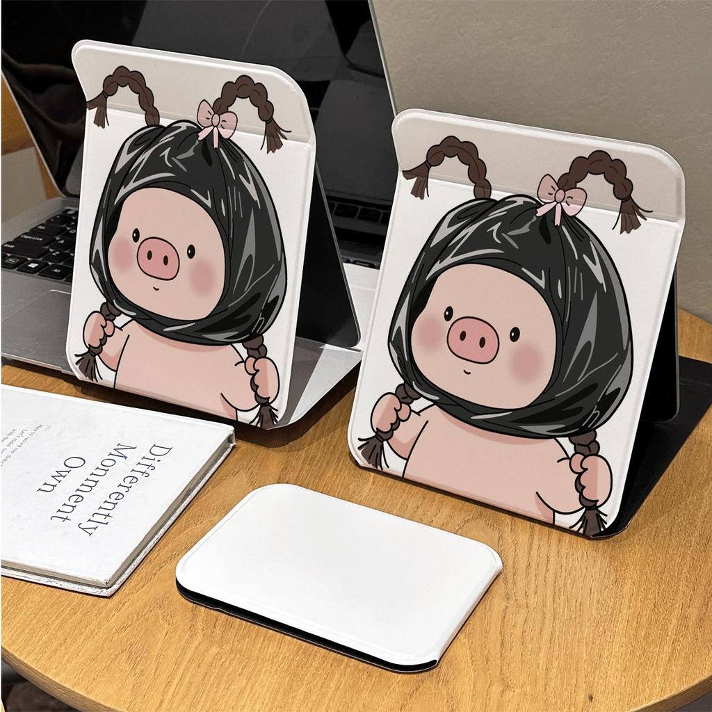 Gương gập mini in hình heo hai bím dễ thương bỏ túi tiện lợi
