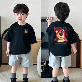 Áo thun trẻ em in gấu dâu Lotso hai mặt chất cotton mềm mại mùa hè cho bé trai bé gái