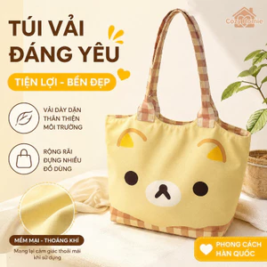 Túi vải in hình hoạt hình dễ thương, túi đeo vai dung tích lớn, phù hợp cho công sở, túi xách tay, túi vải thường ngày.