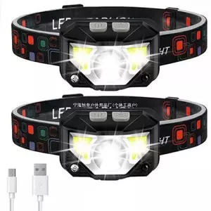 Mini USB Sạc COB Đèn Đỏ Đèn Pha LED Chạy Ban Đêm Ngoài Trời Câu Cá Đêm Chống Nước Đầu Cảm Biến Ánh Sáng Mạnh Mẽ Đèn Pha