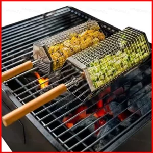 ST2 Lồng nướng bằng thép không gỉ Cắm trại ngoài trời Lò nướng than di động xoay cán giá thịt nướng TS2