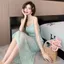 Bạc Hà Xanh Dệt Kim Đẹp Sling Đầm Nữ Xuân Hè Phong Cách Mới Mỏng Phong Cách Hẹp Eo Sang Trọng Ôm Hơn Nhìn Váy Dài Với Mông
