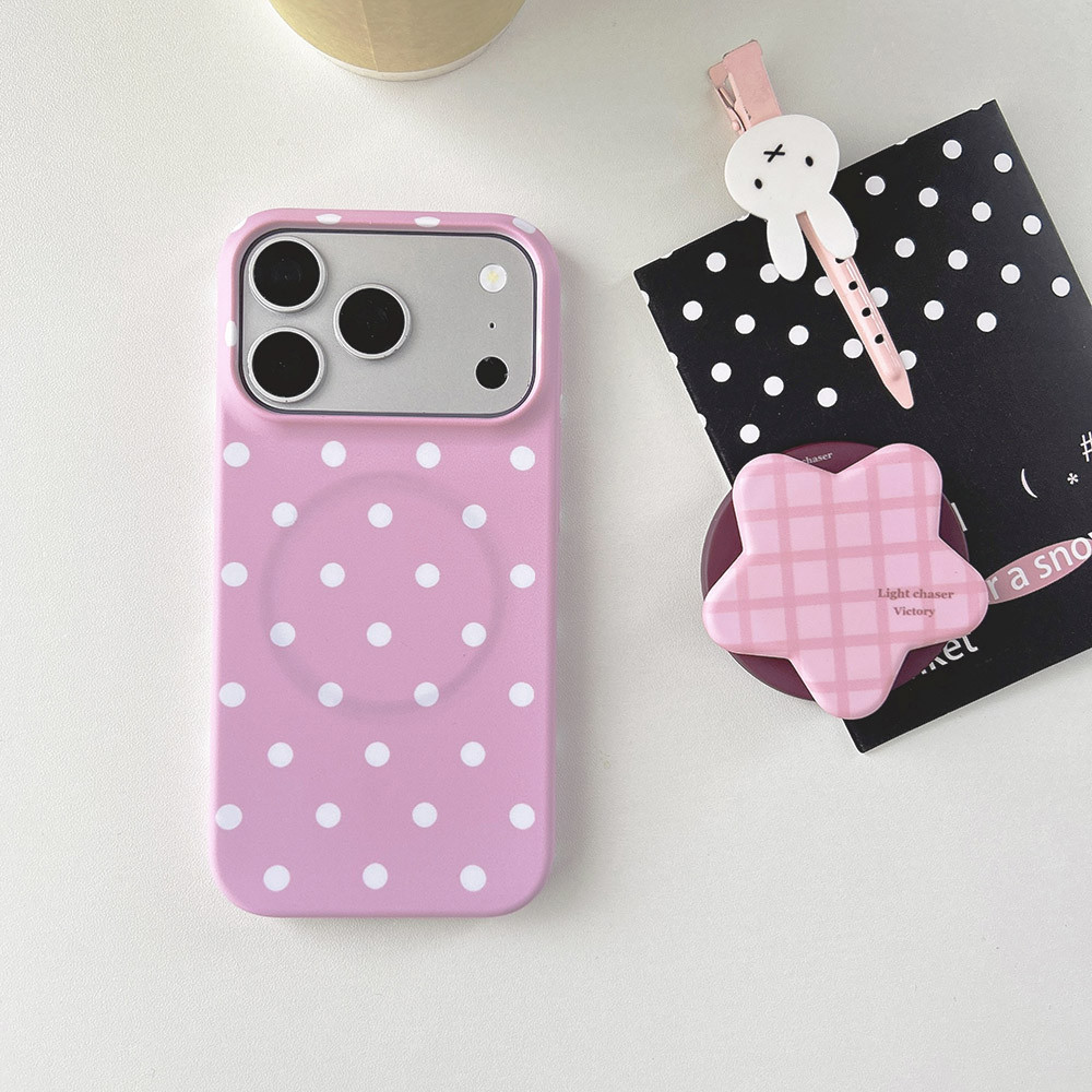Vỏ từ tính cứng cho iPhone 11 11Pro 11ProMax 12 12Pro 12ProMax 13 13Pro 13ProMax 14 14ProMax 15 16E Plus air 17 17Pro 17ProMax Điểm chấm bi trắng mờ