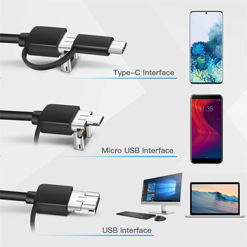 Camera nội soi Android JINHF 5.5MM 3 IN1 Micro USB Type C Borescope Camera Mini Đèn LED chống nước Kiểm tra xe hơi cho HUAWEI XIAOMI PC HOT