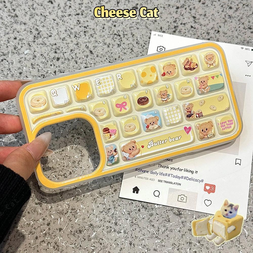 Bàn phím 3D Ốp điện thoại Creative Butter Bear cho iPhone 13 14 11 12 16 17 Pro Max Ốp điện thoại giảm căng thẳng