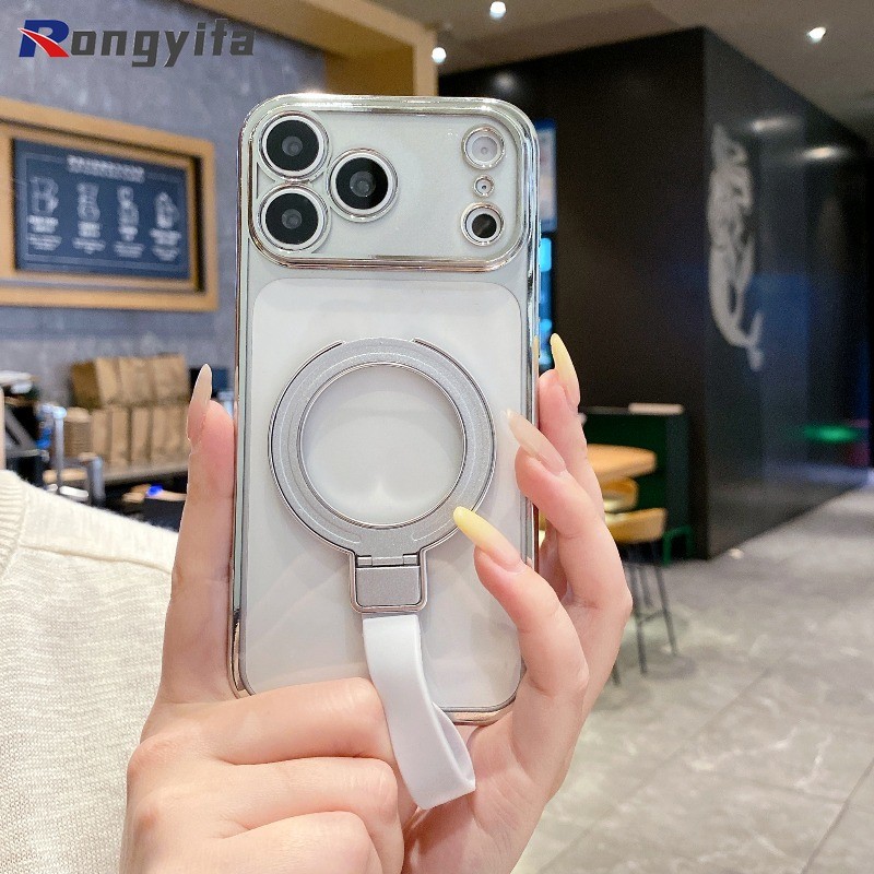 Giá Đỡ Dây Đeo Đứng Ốp Lưng Điện Thoại iPhone 17 Air 17E 16E 16 15 14 Plus 13 12 Mini 11 Pro Max XR XS Max X 8 7 6 6s Plus SE3 SE2 Mạ Bạc Vỏ Mềm Trong Suốt Đơn Giản Dễ Thương