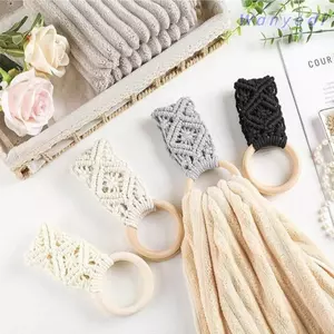 Giá treo khăn Macrame WANYEDI, Móc treo khăn tay bằng dây Cotton phong cách Boho, Vòng gỗ treo tường treo tay Giá treo khăn treo tường phòng tắm