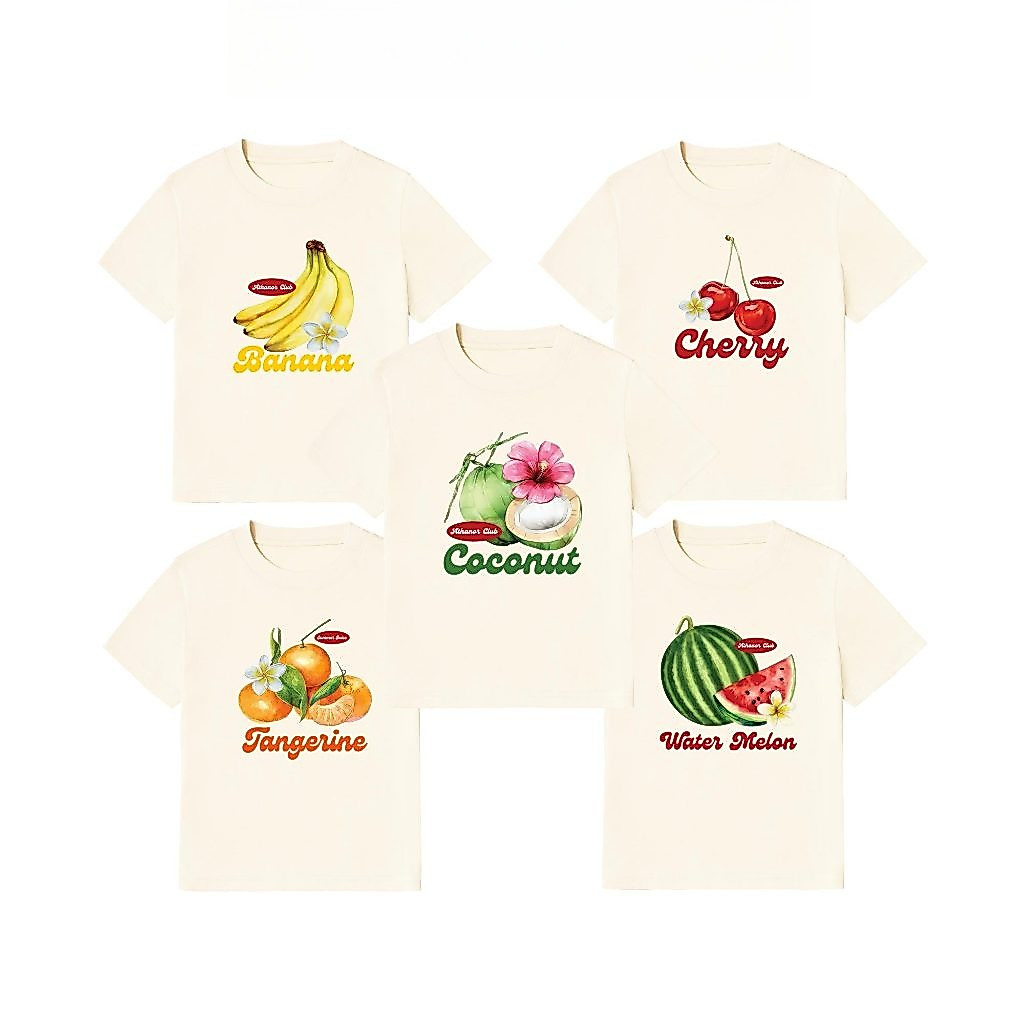 （Giao hàng 24h）Angela Áo Thun Nữ Dáng Baby Tee Ôm Tay Ngắn Vải Cotton Họa Tiết HOA QUẢ MIX