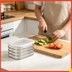 Linh hồn| Hộp đựng rau củ kín khí Hộp đựng rau củ giòn có thể xếp chồng lên nhau Hộp đựng thực phẩm trong suốt có nắp kín khí cho trái cây Rau quả Thịt tươi
