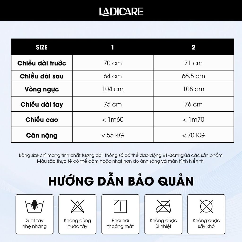 Áo Chống Nắng Nam Nữ LADICARE UPF50+, Chống Tia UV >99%, Vải Lụa Băng Cao Cấp, Thoáng Khí, Khoá Kéo Tiện Lợi