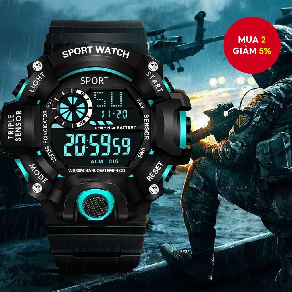Đồng hồ thể thao kỹ thuật số chiến thuật Ngụy trang Đồng hồ bấm giờ phát sáng Báo động chống sốc cho nam giới