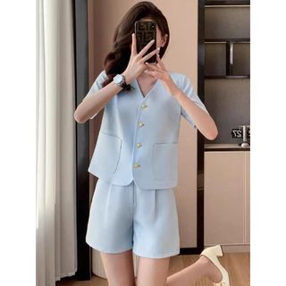 HB - Set Bộ Nữ Áo Cổ V Cúc Đồng Kèm Quần Short Đùi S121