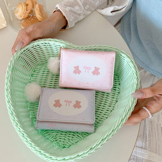 Dễ Thương In Hình Gấu Móc Khóa Mini Ví Nữ Đa Năng Nhiều Thẻ Có Thể Gập Lại Ví Đựng Tiền Mặt