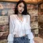 Áo sơ mi voan cổ chữ V xù ngọt ngào phong cách Hàn Quốc Áo sơ mi voan cổ chữ V trong suốt dáng rộng tay áo Trumpet