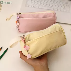Túi Đựng Bút GREAT, Túi Văn Phòng Phẩm Hai Lớp Màu Trơn, Thiết Kế Cầm Tay Di Động Bút Chì Dung Tích Lớn Văn Phòng Trường Học