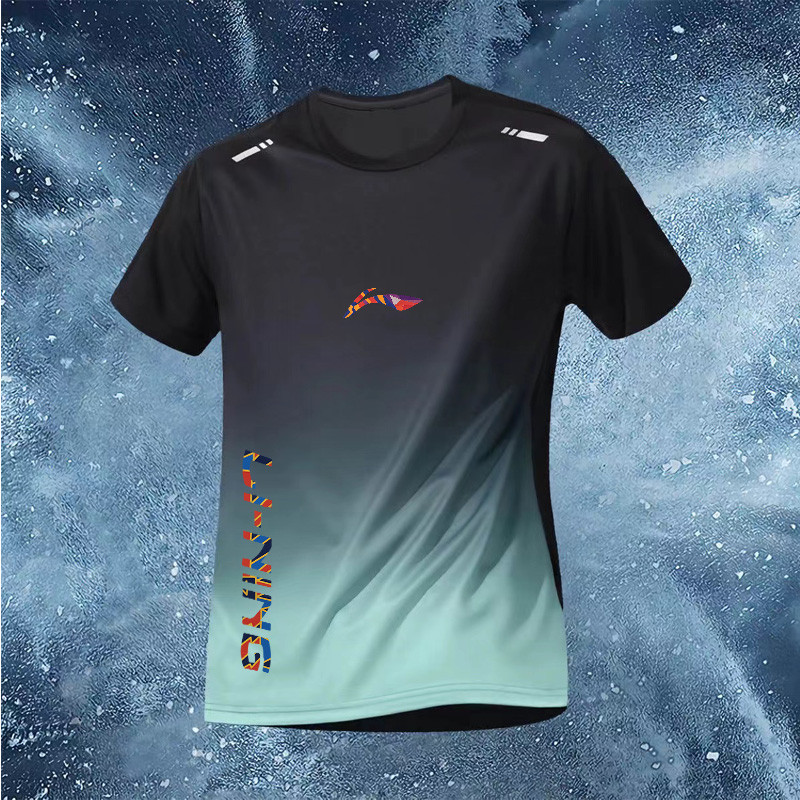 Áo thun thể thao Li Ning mùa hè nhẹ dáng rộng thể thao gradient tay ngắn thể thao chạy bộ và chạy trường tập thể dục cổ tròn khô nhanh quần áo