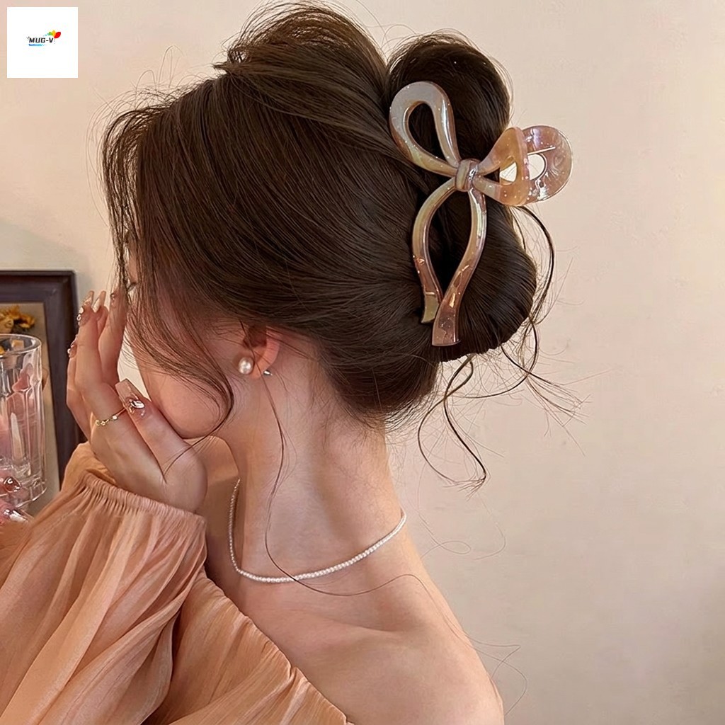 Kẹp Móng Vuốt Tóc Ngọc Trai Lớn Có Nơ Ruy Băng Cho Nữ Tóc Dày