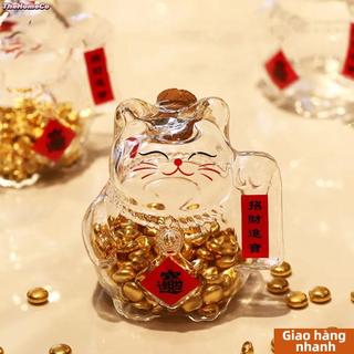[Hàng về] Bình đựng tiền THEHOMECO, Ngân hàng heo đất thủy tinh Lucky Cat, Chai lưu trữ đậu vàng hoạt hình Mini dễ thương để trang trí văn phòng phòng phòng khách