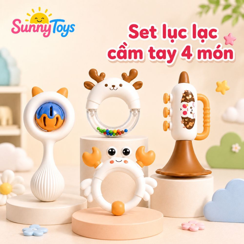 Bộ Lục Lạc Xúc Xắc SunnyToys 4 Món - Đồ Chơi Cầm Tay Cho Bé Tập Cầm Nắm