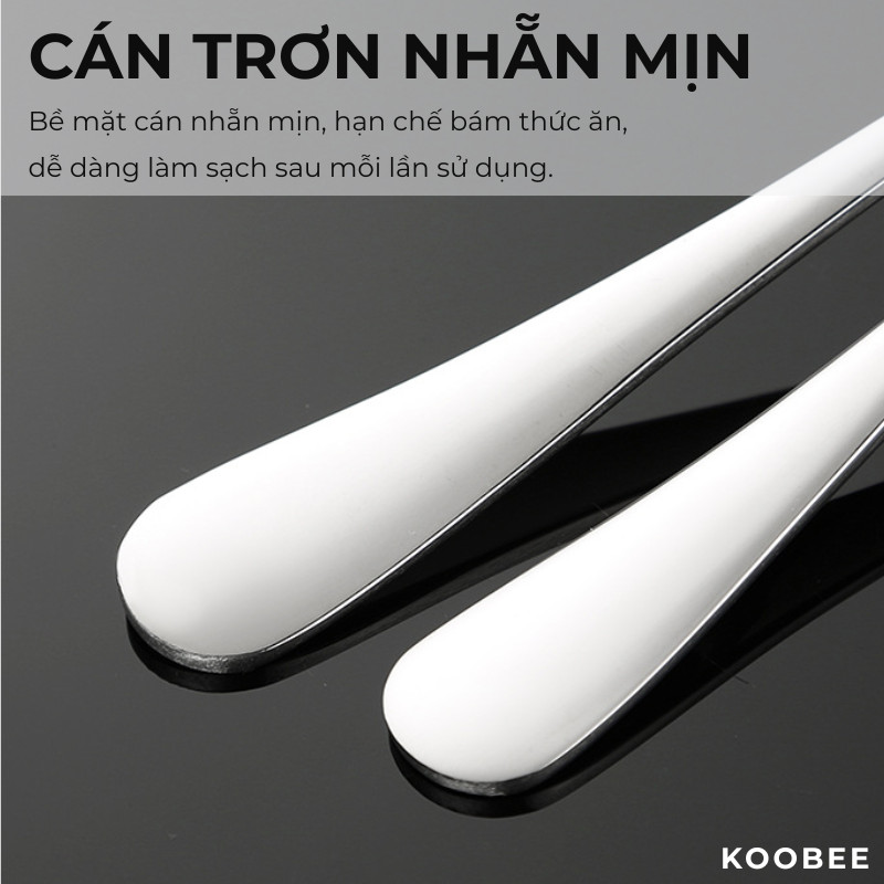 Thìa Inox 304 Miệng Bầu Dục KOOBEE – Muỗng Ăn Cơm Cán Trơn Liền Khối, Thìa Inox Sáng Bóng Cao Cấp 5 Kích Thước | 396