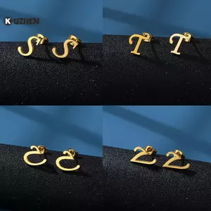 KUZHEN INS Thép không gỉ Luy A-Z 26 Bảng Chữ Cái Bông Tai Chống Thấm Nước Vàng Bông Tai Đính Trang Sức Quà Tặng HOT