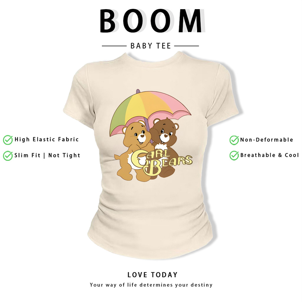 BOOM Áo Baby Tee Nữ Cotton Ôm Body-Áo Thun Ngắn Tay Y2K In Hình PhongCách Mùa Hè, Cổ Tròn Hàng Đầucách hàn quốc phong184