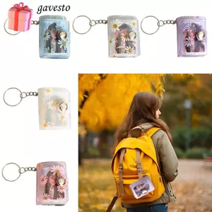Album ảnh mini GAVESTO, có móc khóa Little Daisy Móc khóa Album mini, Móc khóa ba lô PVC