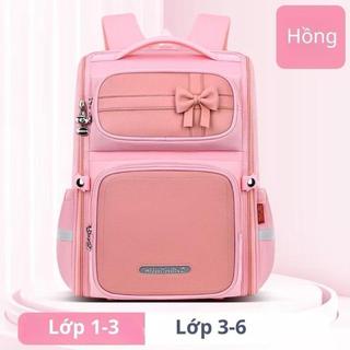 Balo đi học cho bé trai, gái chống gù chống thấm nước dáng hộp hình nơ basic size lớn tặng hộp bút
