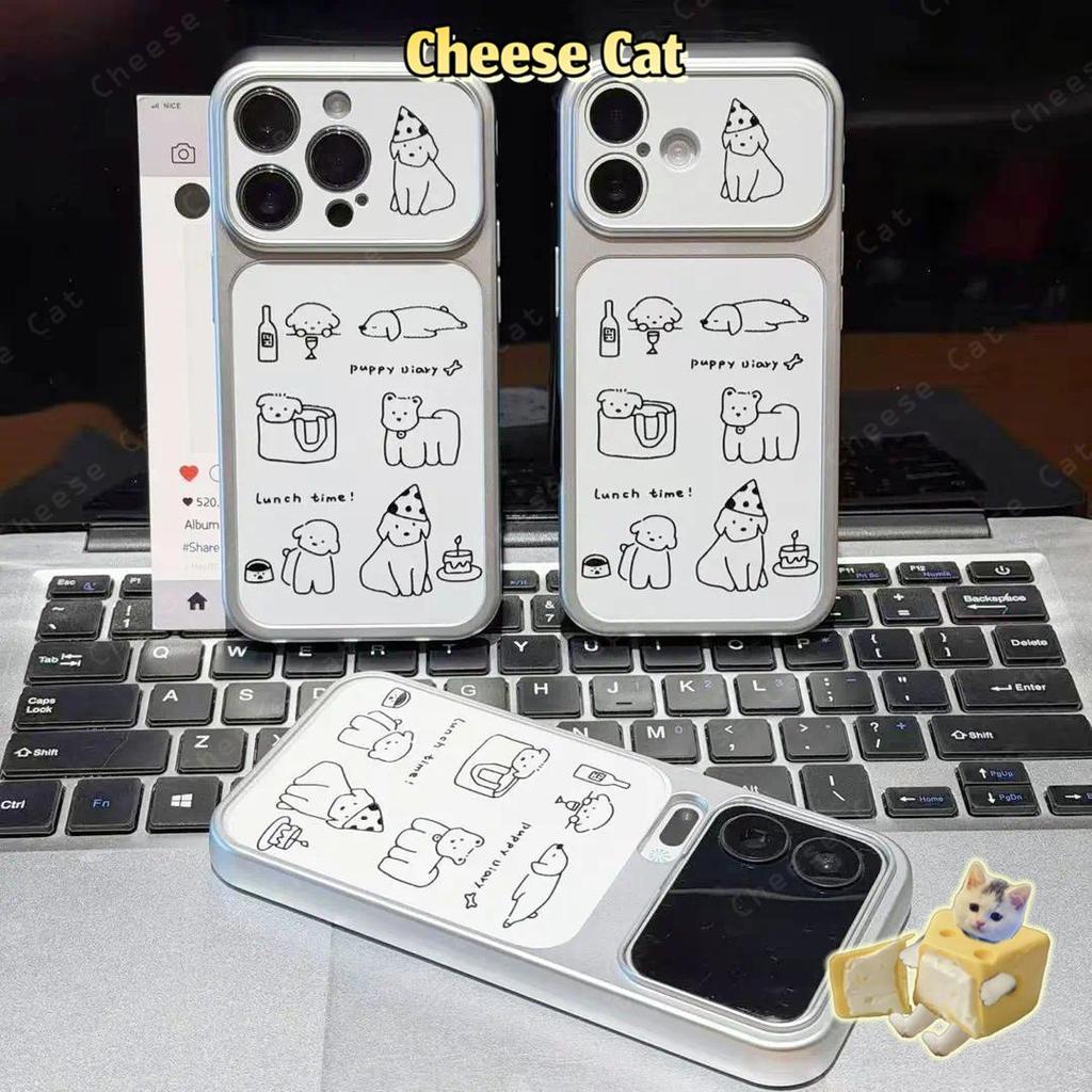 chuyển sang 17 Pro Max Ốp điện thoại da trắng cao cấp hình cún con đơn giản cho iPhone 15 16 14 11 12 13 Pro Max Xs XR