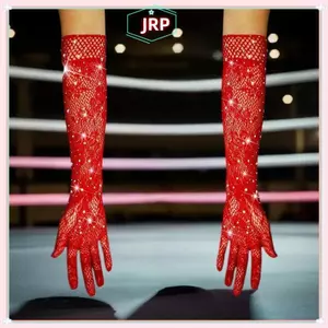 JRP Lấp Lánh Nữ Gợi Cảm Lưới Cá Găng Tay Co Giãn Dài Tay Tay Full Ngón Cho Cosplay Prom Sân Khấu Găng Tay JRP