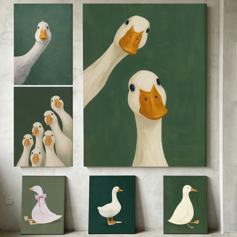 NKCX Vịt Dễ Thương Ngỗng Treo Tường Nghệ Thuật Hoạt Hình Ngộ nghĩnh Tối Giản Poster In Tươi Xanh Tình Yêu Tranh Canvas Phòng Ngủ Hiện Đại Trang Trí Phòng Khách