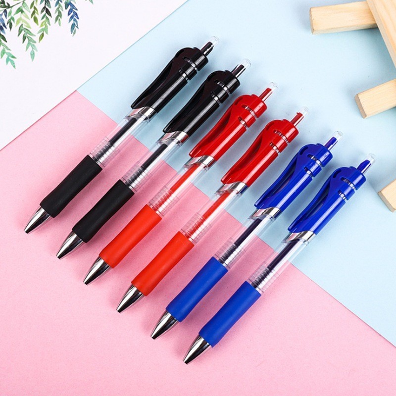 [Mua 12 Tặng 12 Ruột] Bút Gel Bấm K35 0.5mm Mực Gel 3 Màu Đen Xanh Đỏ Viết Êm, Mực Đều, Không Lem,Cho Học Sinh Văn Phòng