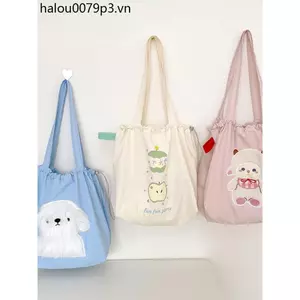 Túi đeo vai Nylon thêu dễ thương Dung tích lớn Túi Tote dây rút hoạt hình phong cách lười biếng Túi đi lại Túi táo xanh