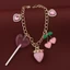 PYCOU Love Cherry Móc Khóa, Dây Xích Vàng Mở Rộng Túi Dây Xích Mặt Dây Chuyền, Phụ Kiện Trang Sức Màu Hồng Pha Lê Lollipop Hình Túi Quyến Rũ
