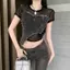 Mùa hè Mỹ Hot Girl Denim Khâu Áo thun không đều Thiết kế sang trọng Cảm giác Tính khí Slim-fit Ngắn