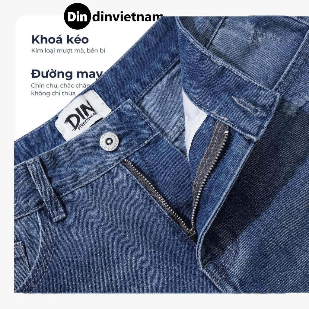 Quần Short Đùi Jean Nam DIN, Quần Bò Xanh Form Trên Gối Thoải Mái Dễ Mặc, Phong Cách Streetwear Cá Tính JD69