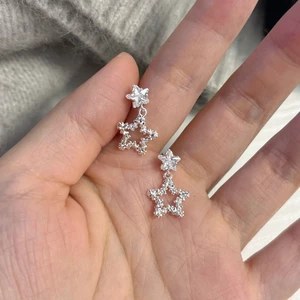 Phiên bản Hàn Quốc khí chất thời trang zircon rỗng đôi sao bạc cá tính bông tai nữ đa năng