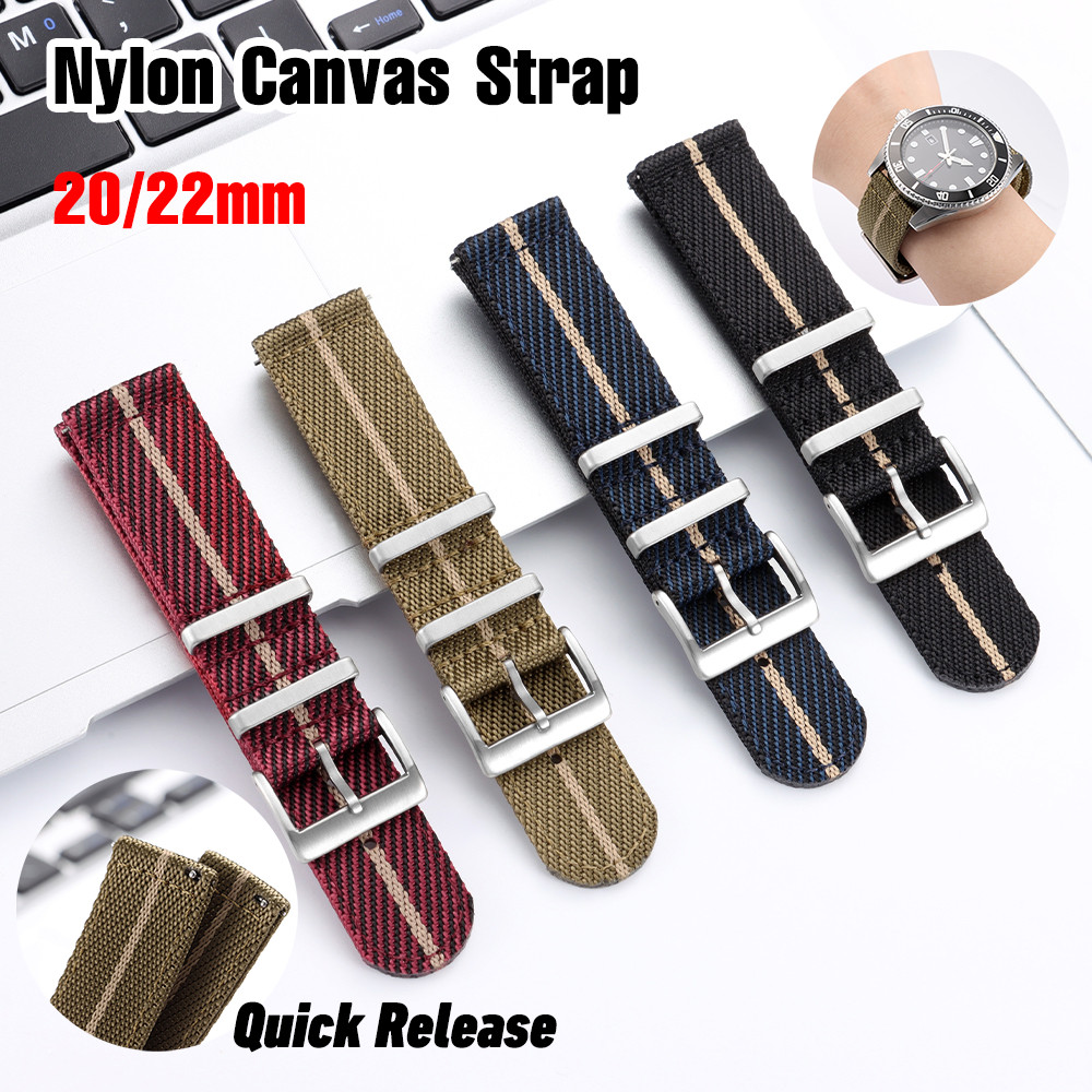 Dây đeo đồng hồ bằng vải Nylon 20mm 22mm Phát hành nhanh Dây đeo đồng hồ hải quân dệt Seiko Diver Black Bay Thể thao ngoài trời Vòng tay sọc thông thường dành cho nam nữ