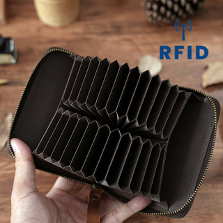 Chống Từ RFID Da Thật Chính Hãng Đựng Thẻ Retro Ngựa Da Organ Phong Cách 24 Khe Cắm Thẻ Dung Tích Lớn Nhiều Khe Cắm Thẻ Ví Đựng Tiền Xu