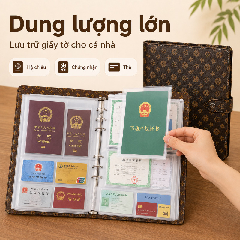 Túi Đựng Giấy Tờ Lật Trang Tiện Lợi - Siêu Dung Lượng, Chống Nước, Trong Suốt Để Bảo Vệ Hộ Khẩu, Bằng Cấp
