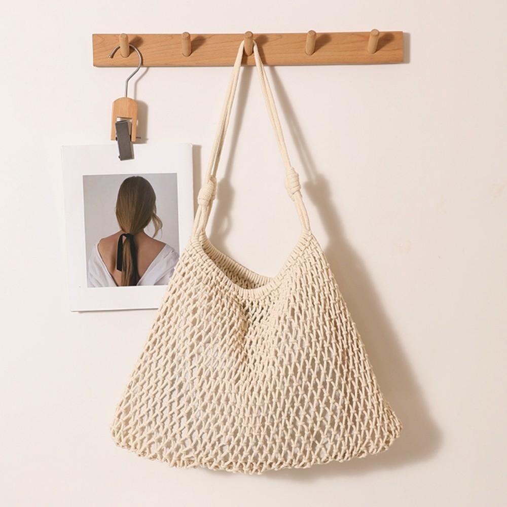 Túi Tote Dệt HOBBYIN, Túi Đeo Vai Lưới Rỗng Thoáng Khí, Túi Câu Cá Cotton Dung Tích Lớn Bohemian Mùa Hè