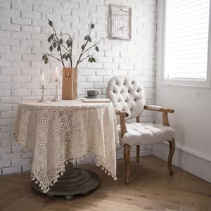 Khăn trải bàn chắp vá rỗng, thiết kế mục vụ phong cách Hàn Quốc, khăn trải bàn tươi mát và đa năng, đa chức năng và chống bụi