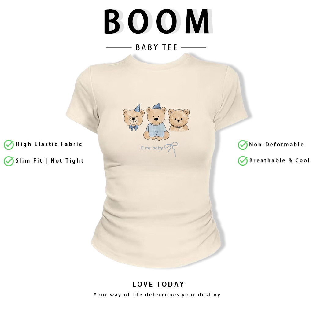BOOM Áo Baby Tee Nữ Cotton Ôm Body-Áo Thun Ngắn Tay Y2K In Hình PhongCách Mùa Hè, Cổ Tròn Hàng Đầucách hàn quốc phongV91