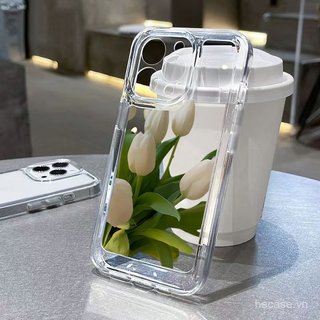 Ốp điện thoại trong suốt trong suốt Tulip trắng Thích hợp cho iPhone 17 16 15 promax xs xr 14promax 13 12 11 pro max 12promax 15plus 16promax 17pro Ốp chống sốc